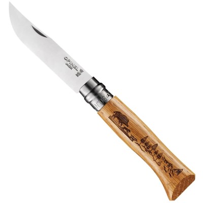 002331 Opinel No.08 Oak Engraved - Divlja svinja